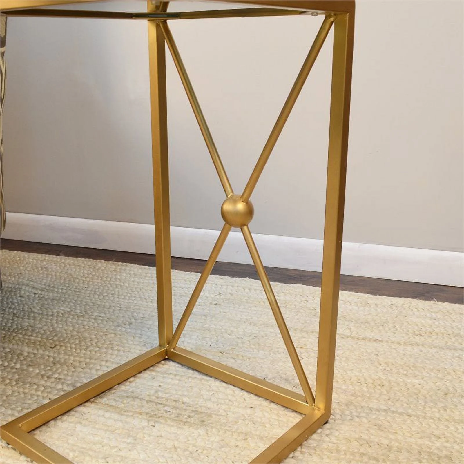 Carolina CC-1414BG-GLD Marlow C Table with X Base, Black & Gold