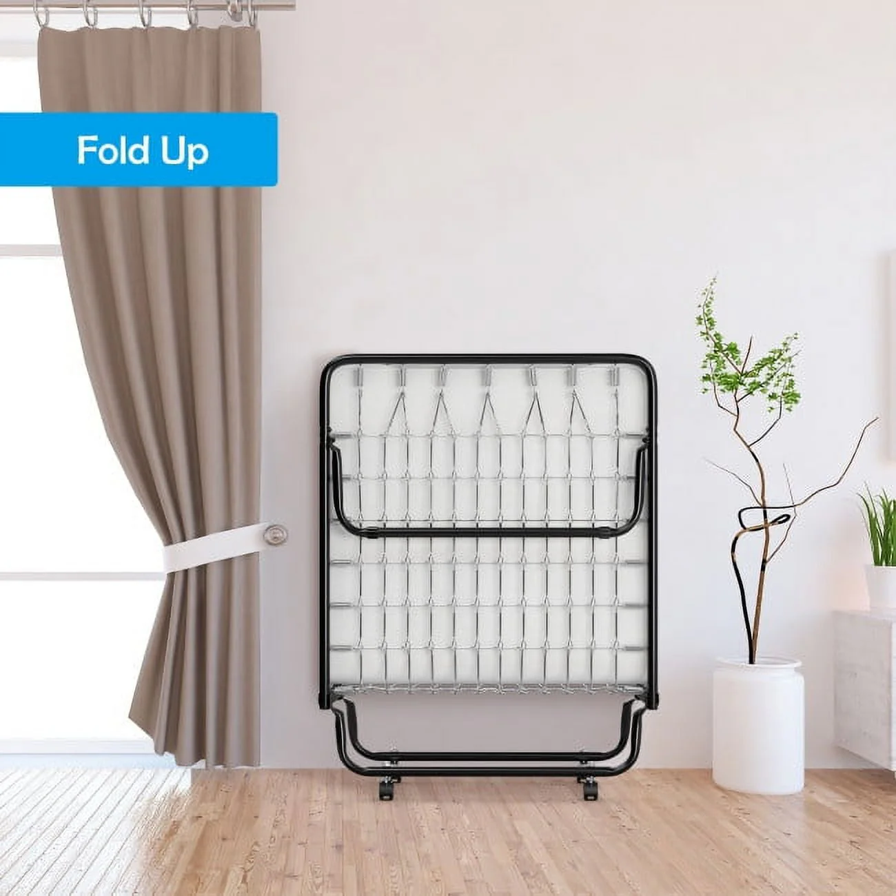 75" x 31" x 13" Folding Bed with Mattress, Rollaway Bed Metal Frame on Wheels, Portable Foldable Guest Bed for Adults, Cot Size Fold up Bed with Memory Foam Mattress