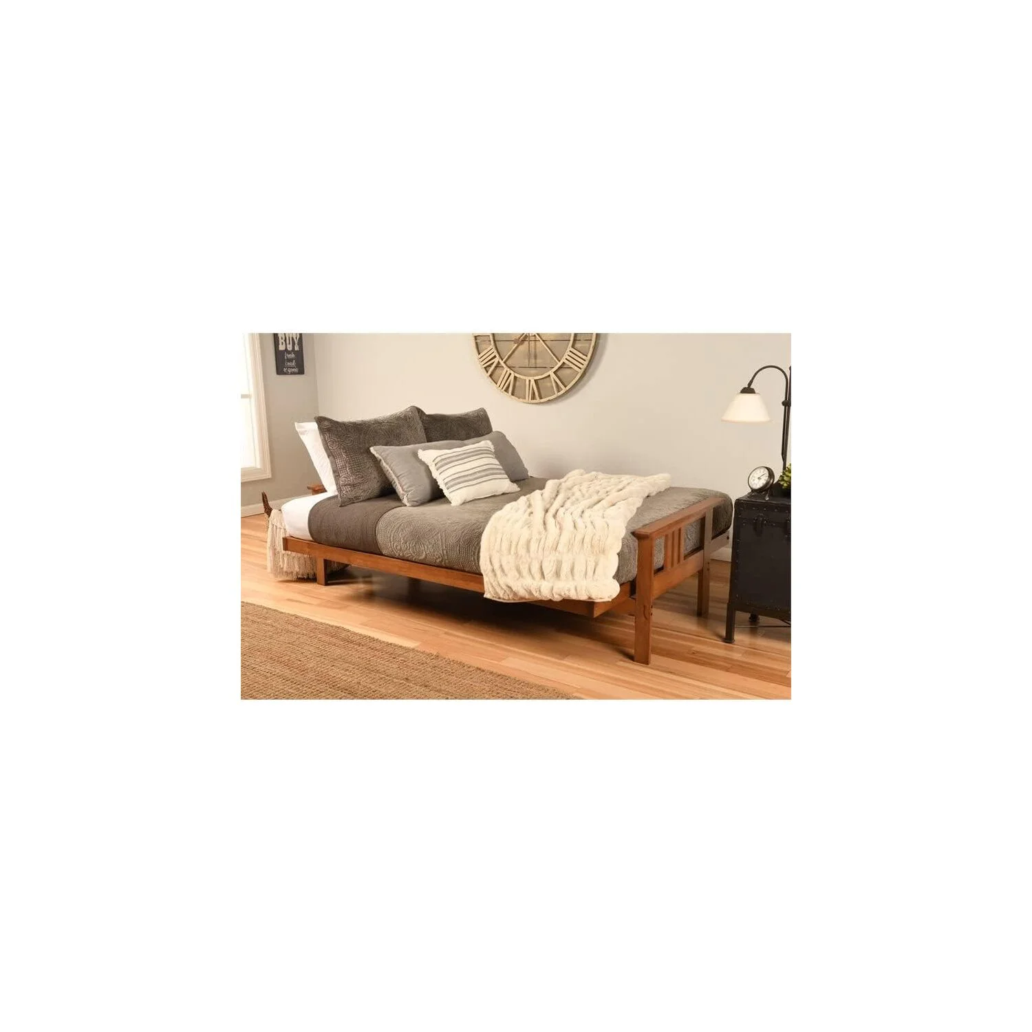Homestock African Artifacts Full Size Futon Frame Set with Mattress, Easily Converts to Bed, Versatile Design Futon Frame for All Spaces, 33"H x 79"L x 37"D-Color:Linen Charcoal,Size:Barbados