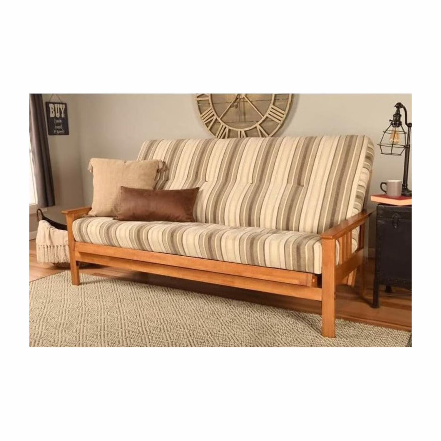Homestock African Artifacts Full Size Futon Frame Set with Mattress, Easily Converts to Bed, Versatile Design Futon Frame for All Spaces, 33"H x 79"L x 37"D-Color:Linen Charcoal,Size:Barbados