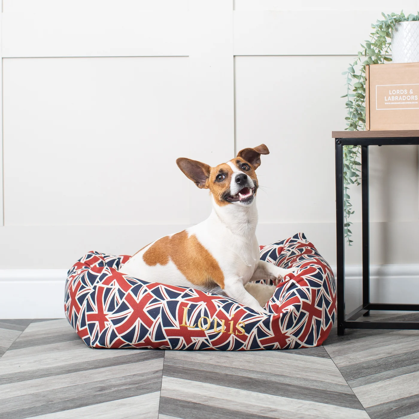 Cozy & Calming Puppy Cage Bed in Union Jack