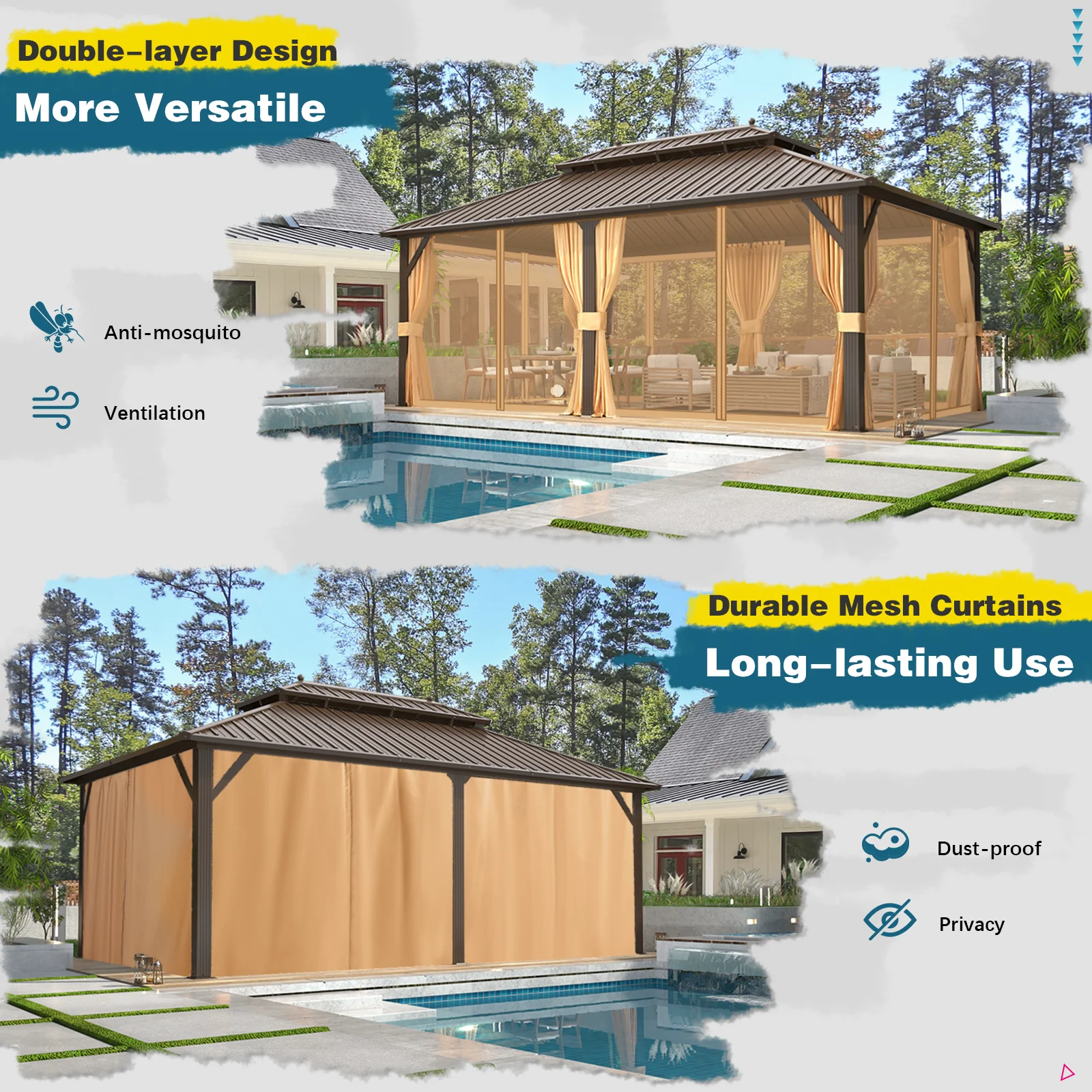 Hommow 10' X 12' Hardtop Gazebo Aluminum Frame Gazebo with Galvanized Steel Double Roof
