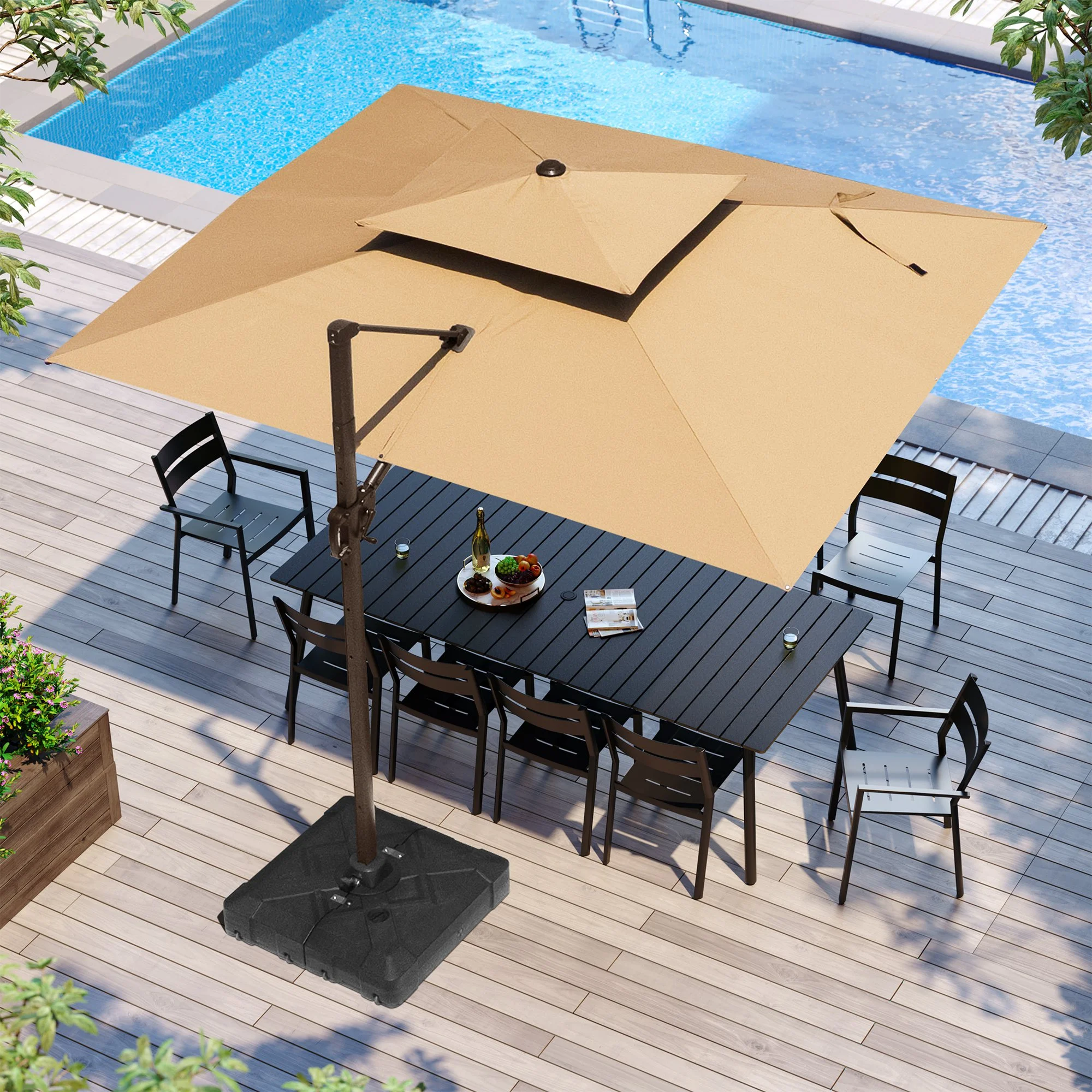 Pellebant 11 ft. x 9 ft. Rectangular Double Top Patio Cantilever Umbrella, Black