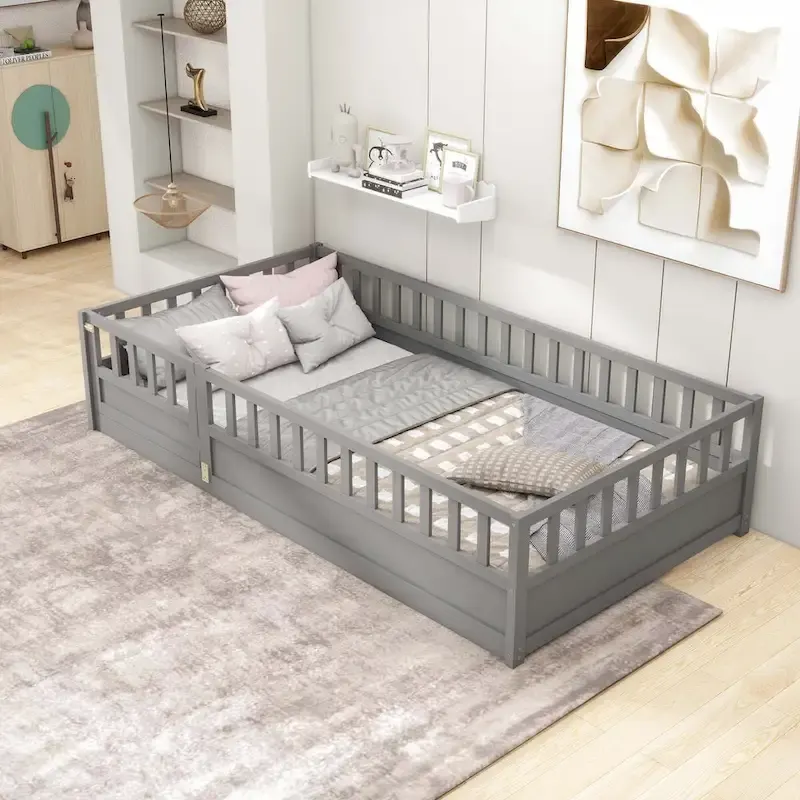 Montessori wooden children's floor bed with Support slat