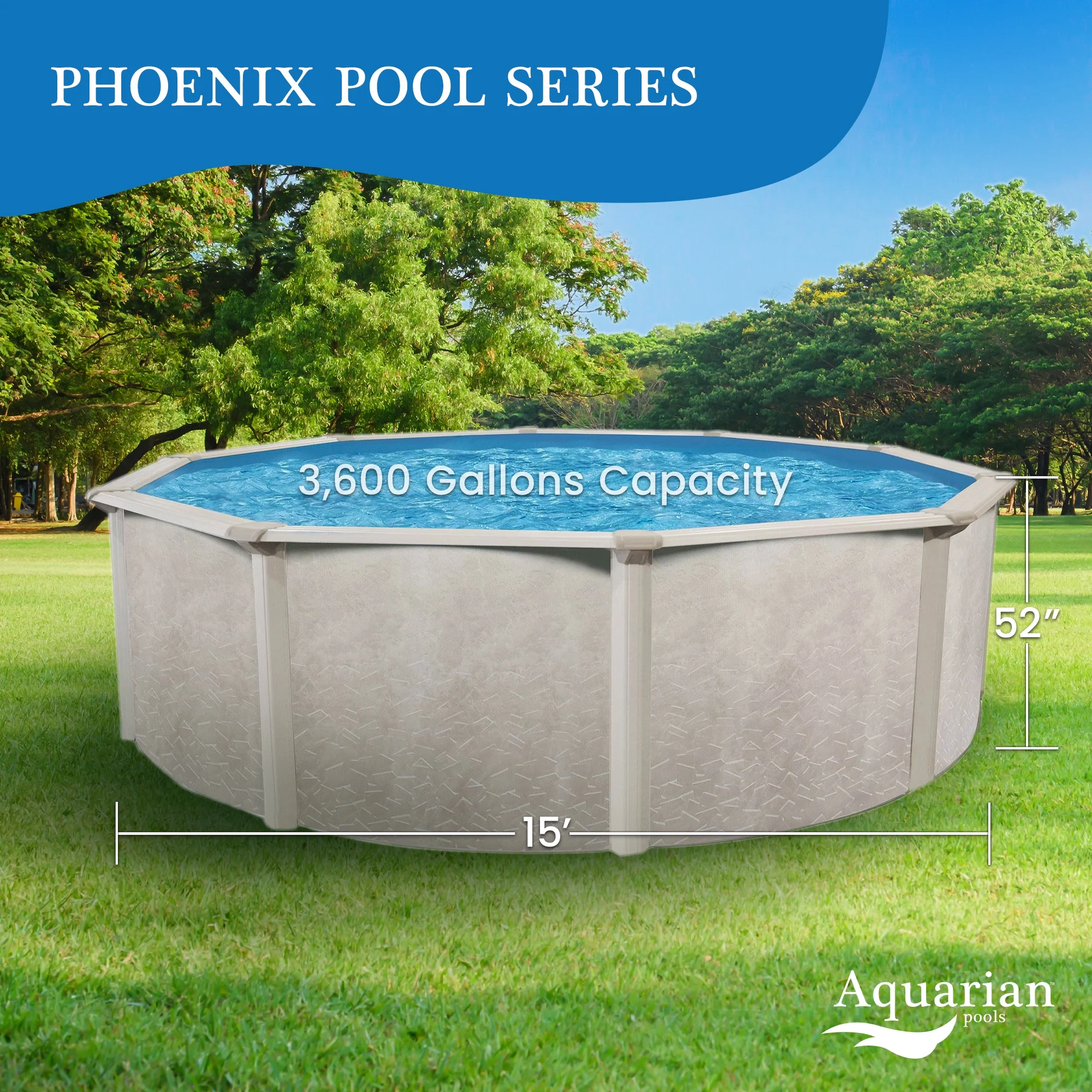 Aquarian Phoenix 15' x 52" Steel Frame DIY Family Above Ground Pool Kit