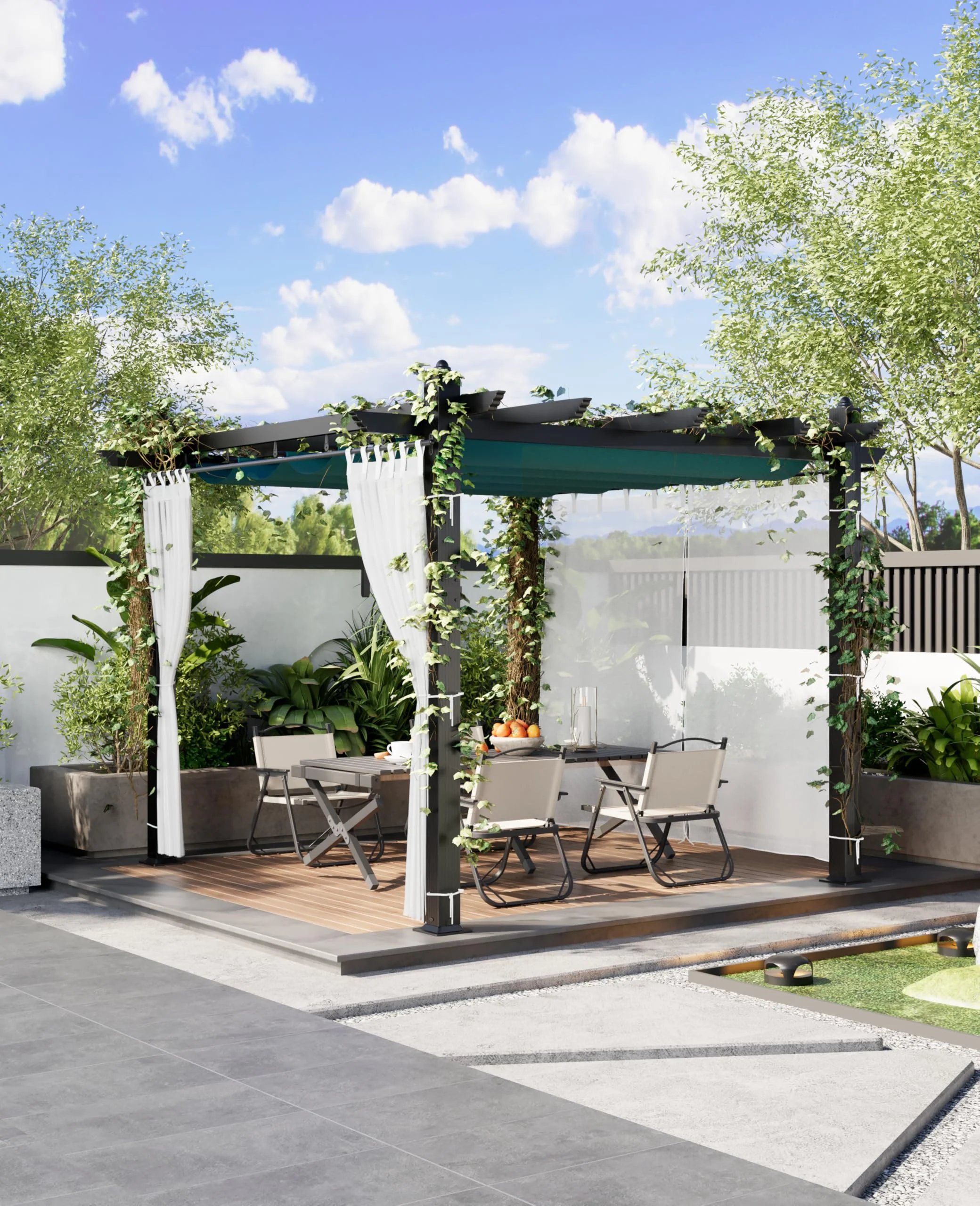Outdoor Retractable Pergola with Sun Shade Canopy, 10′ X 10’/10′ X 13′ Patio Metal Shelter for Garden Porch Beach Pavilion Grill Gazebo, Modern Yard Grape Trellis Pergola