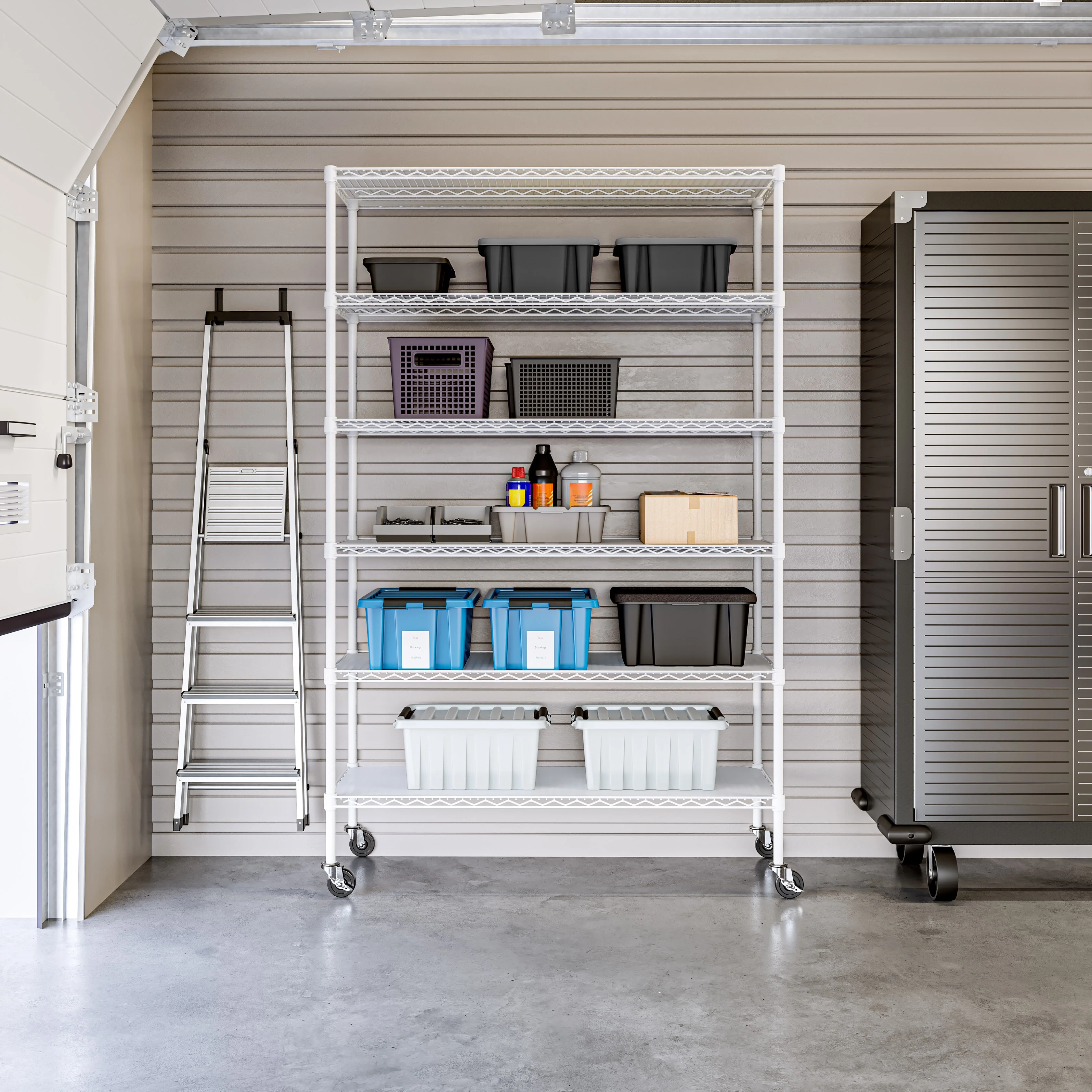 Seville Classics Solid Steel Wire Shelving Storage Unit Adjustable Shelves Organizer Rack, for Home, Kitchen, Office, Garage, Bedroom, Closet, Graphite, 6-Tier, 48" W x 18" D x 75.5 H