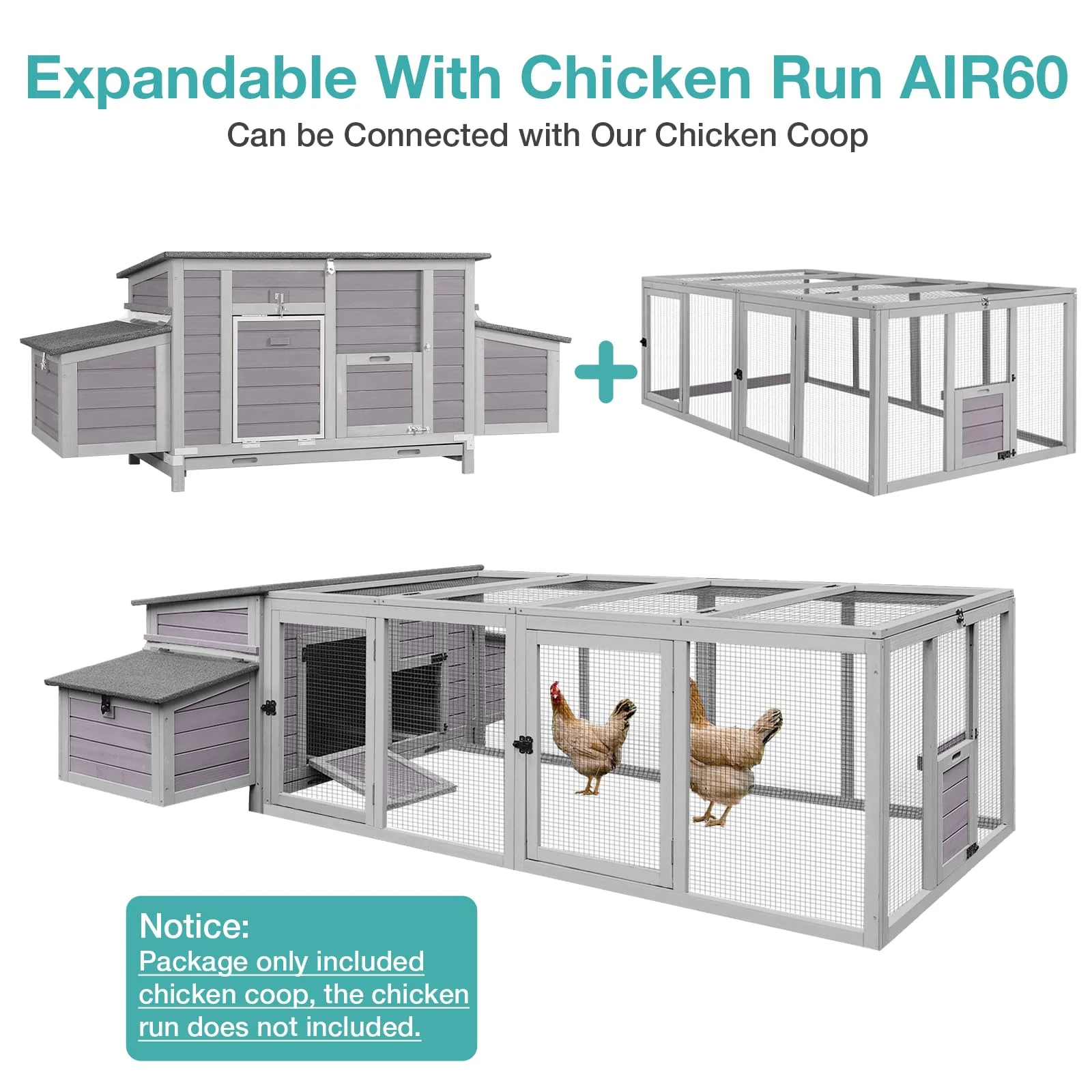 BUTINGLALE Chicken Coop, Outdoor Hen House Poultry Cage with Nesting Box, Leakproof Pull Out Tray and UV-Resistant Roof (67" L x 25" W x 28" H)