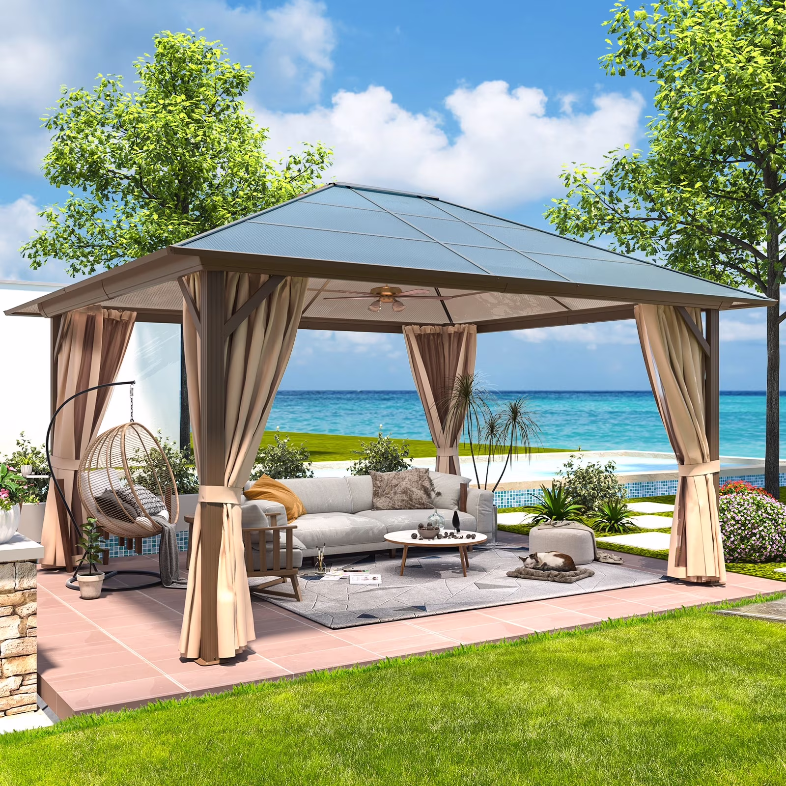 Erommy 10' x 13' Double Roof Hardtop Gazebo, Aluminum Frame Polycarbonate Roof
