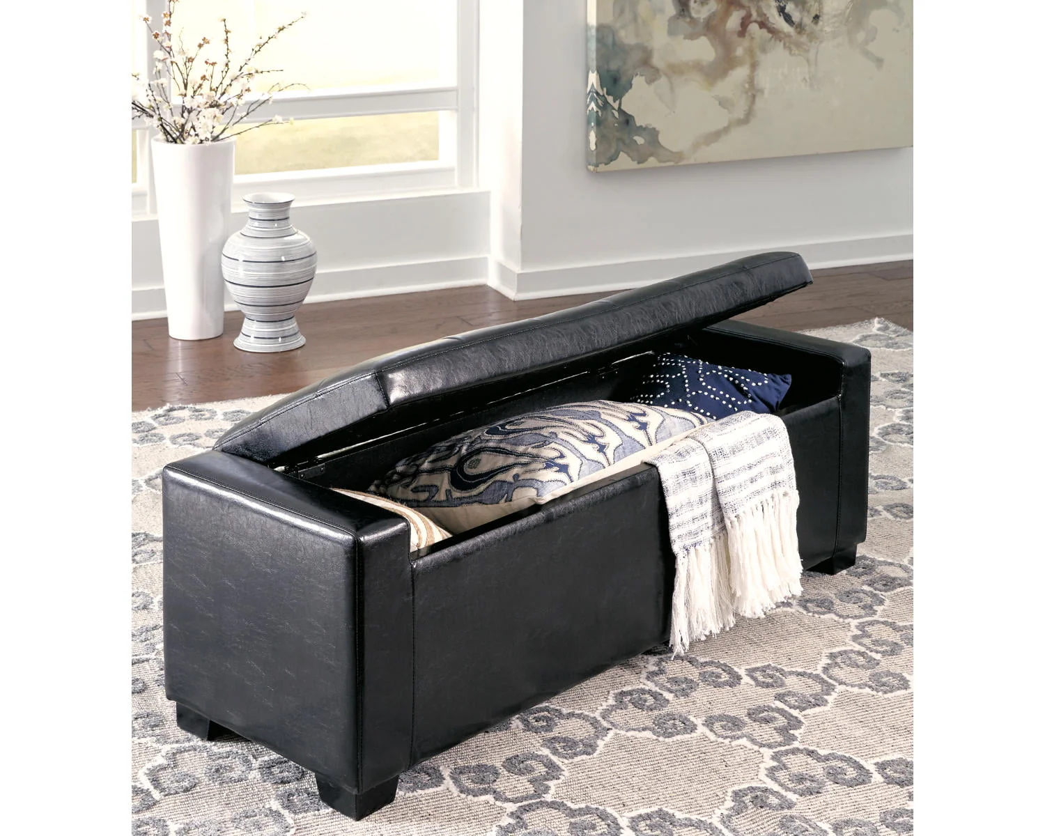 Signature Design by Ashley Contemporary Benches Upholstered Storage Bench  Black