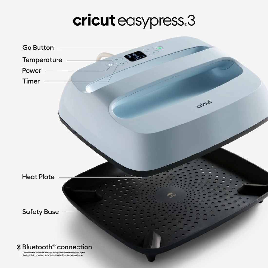Cricut EasyPress(R) 3 – 12 in x 10 in – Bluetooth(R)-Enabled Handheld Heat Press