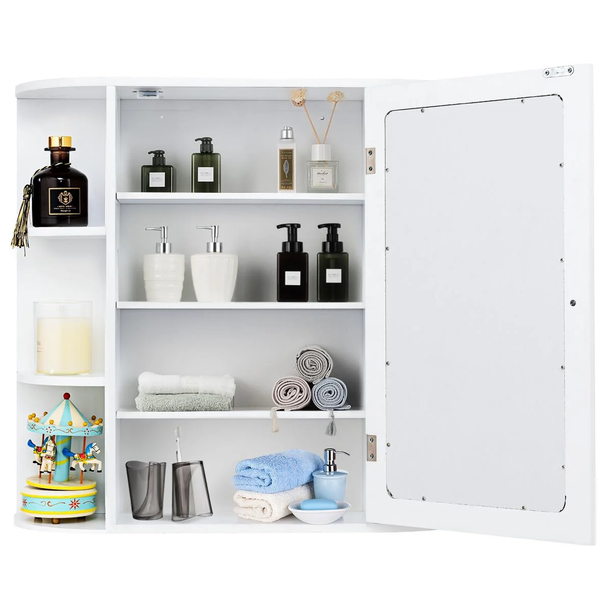 Giantex Bathroom Mirror Cabinet, Modern Wall Cabinet with Mirror, Medicine Cabinet with Mirror, Ideal for Bathroom, Dressing Room or Living Room, 26 x 6.5 x 25 inches (White)