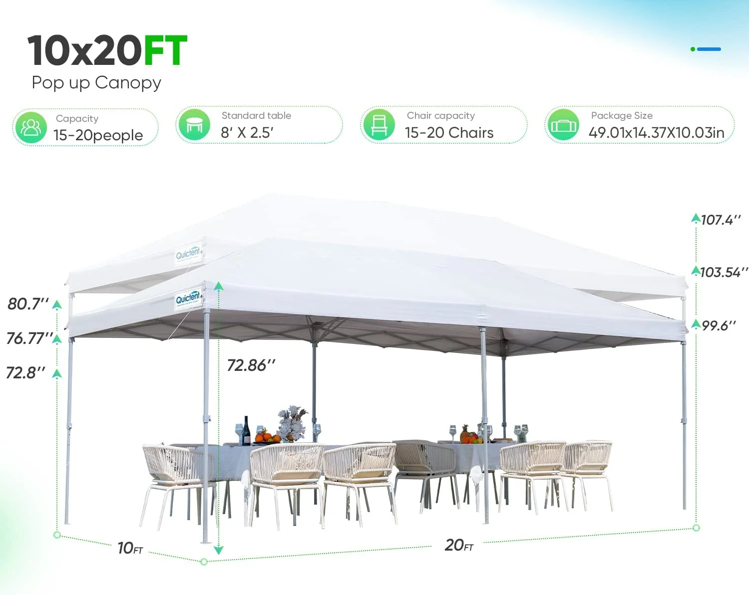 Quictent 10' x 20' White Instant, Event and Pop-up Outdoor Canopy