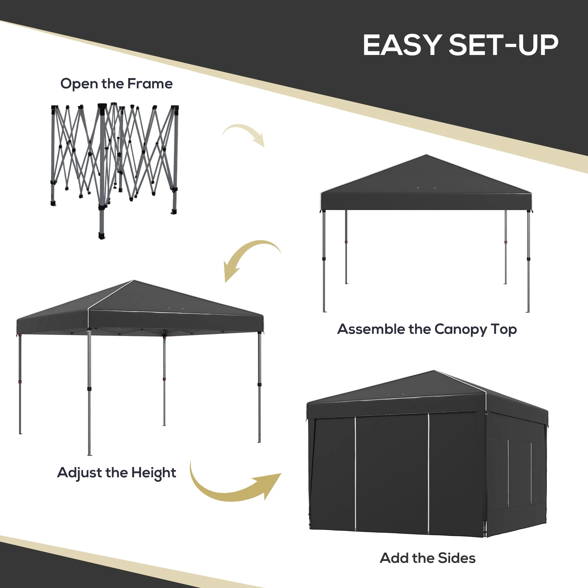 Outsunny 116.25 x 116.25 in Black Pop up Outdoor Canopies, Adjustable Height