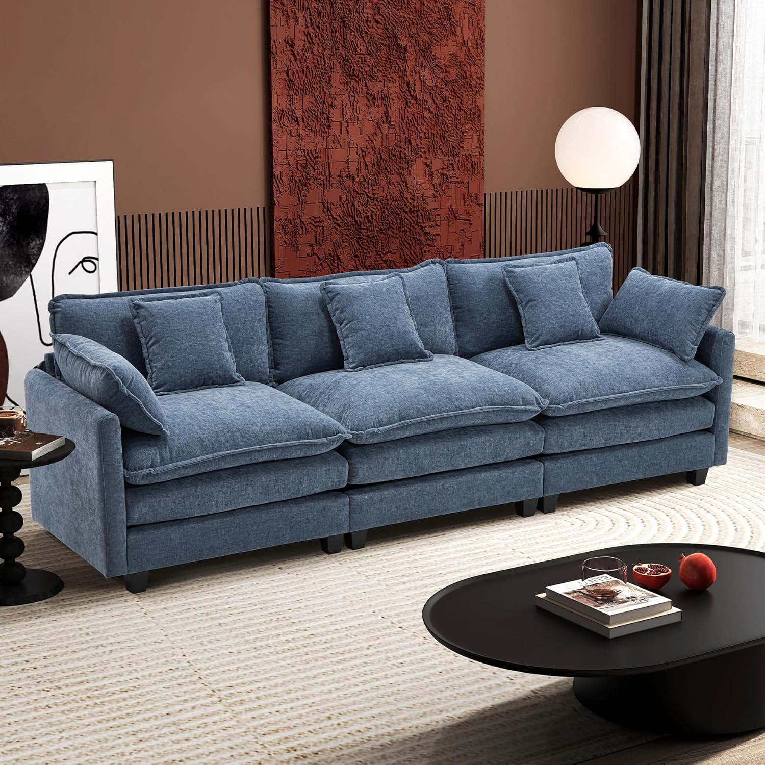 Ihanherry 146" U-Shaped Modern Sofa Modular Sectional Cloud Couch with 2 Ottoman, 6-Seat Chenille Deep Seat Sofa with 6 Pillows for Living Room, Bedroom and Apartment, Grey