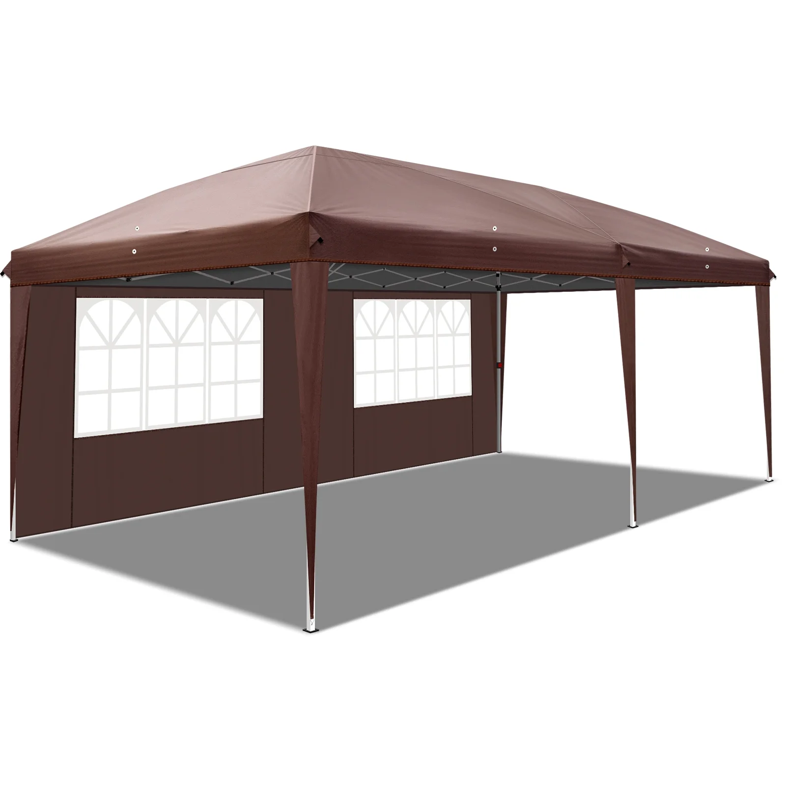 6m x 3m (20ft x 10ft) Dark Brown Waterproof Instant Pop Up Tent Portable Folding Shelter with 2 Windows, UV Protection, Heavy Duty for Camping, Outdoor Events, Market Stall, Backyard