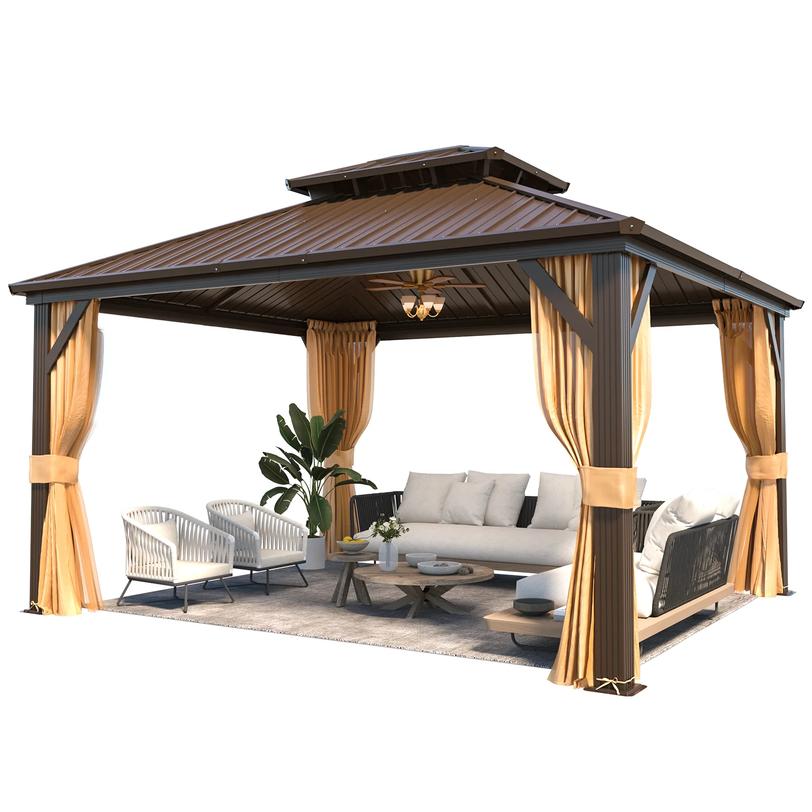 Hommow 10' X 12' Hardtop Gazebo Aluminum Frame Gazebo with Galvanized Steel Double Roof