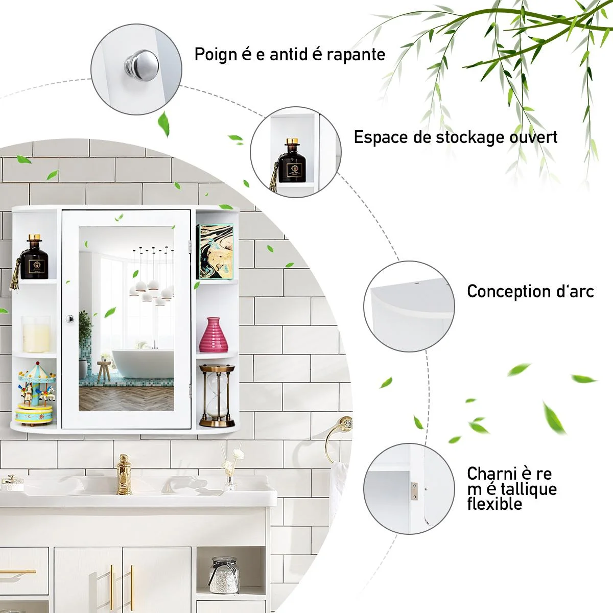 Giantex Bathroom Mirror Cabinet, Modern Wall Cabinet with Mirror, Medicine Cabinet with Mirror, Ideal for Bathroom, Dressing Room or Living Room, 26 x 6.5 x 25 inches (White)