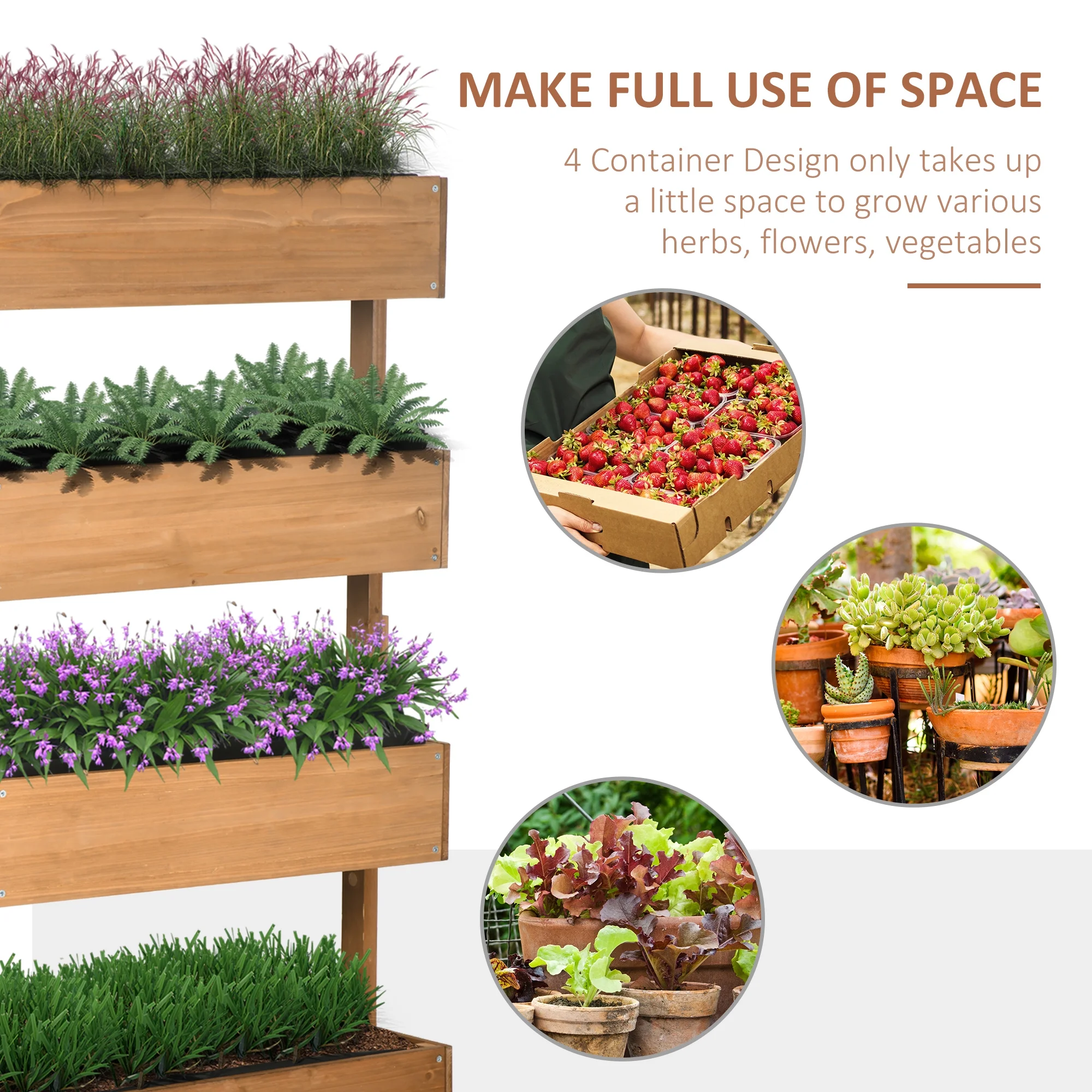 DUOSONG Outsunny Raised Garden Bed, 47" X 22" X 33", Elevated Wooden Planter Box W/ Lockable Wheels, Storage Shelf, And Bed Liner For Backyard, Patio, Natural Natural Wood Garden & Outdoor Garden