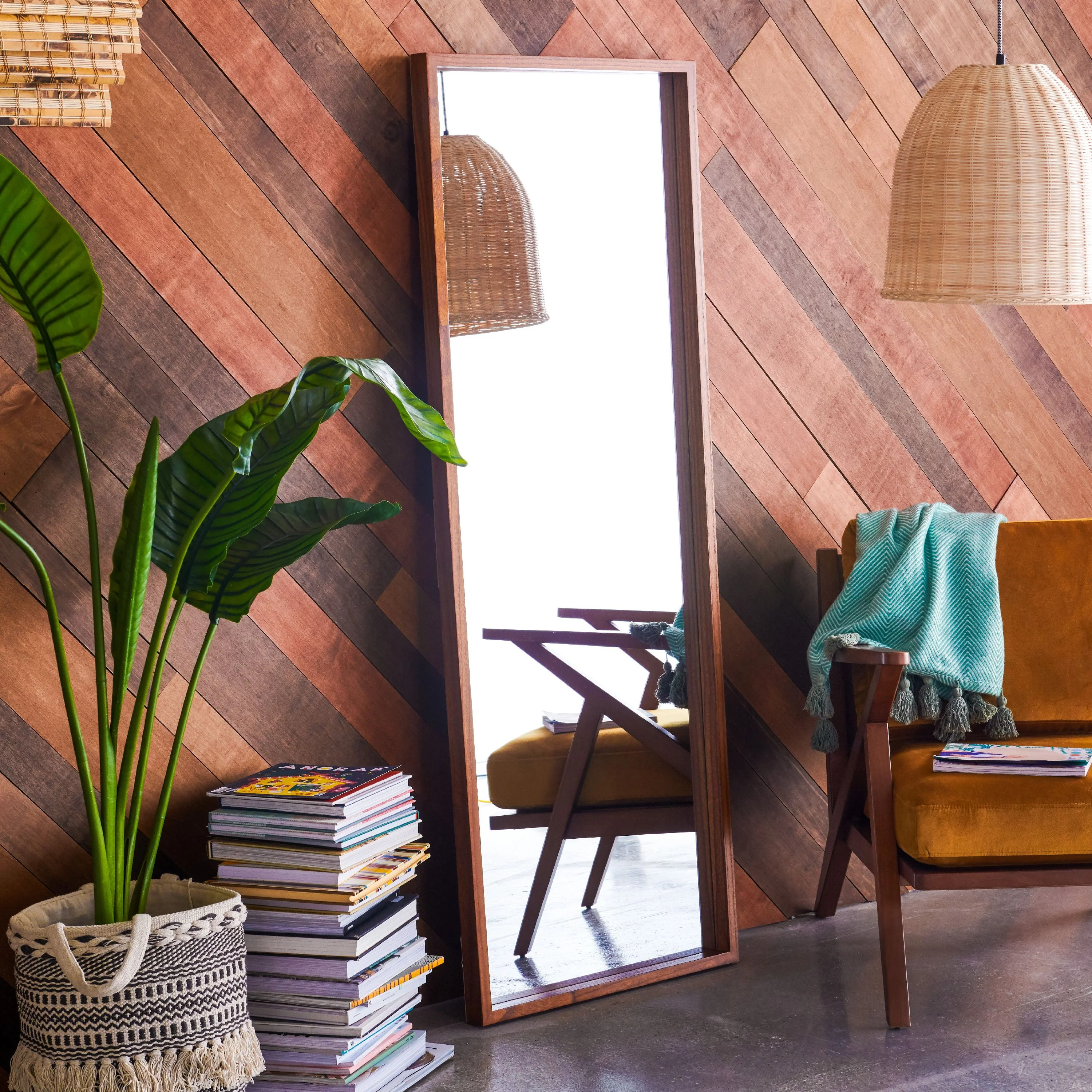 24″ x 65″ Brown Rectangle Wood Leaner Mirror by Drew Barrymore Flower Home