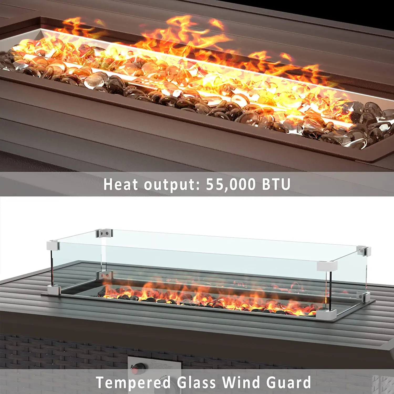 ALAULM 43" x 27.6" Propane Gas Fire Pit Table with Adjustable Flame
