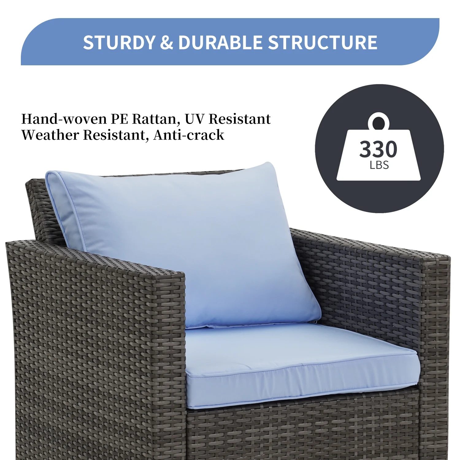 Ainfox 7 Pcs Outdoor Patio Furniture Sofa Set, Grey Rattan Grey Cushion