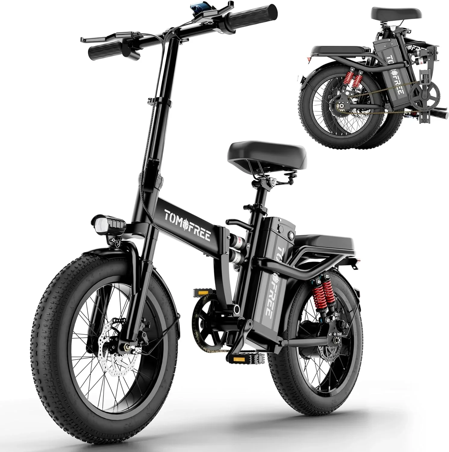 Tomofree Folding Electric Bike For Adults, 1200W, 48V 20Ah, 16 x 3in Tire, 330lbs, Black – T1