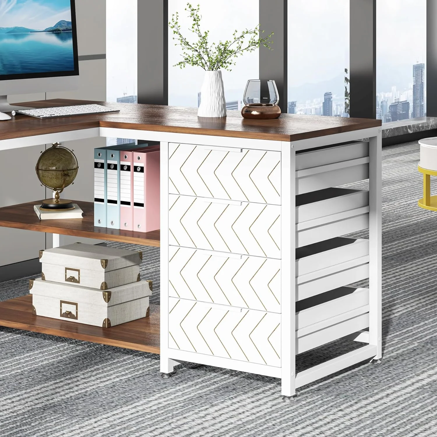 Tribesigns 59" L-Shaped Office Desk, Modern Reversible Computer Study Desk for Home Office, White