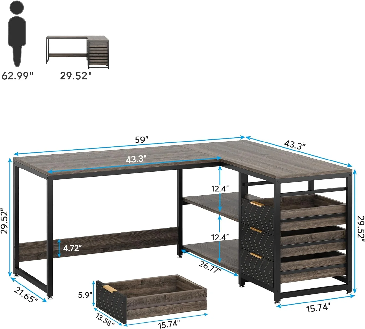 Tribesigns 59" L-Shaped Office Desk, Modern Reversible Computer Study Desk for Home Office, White