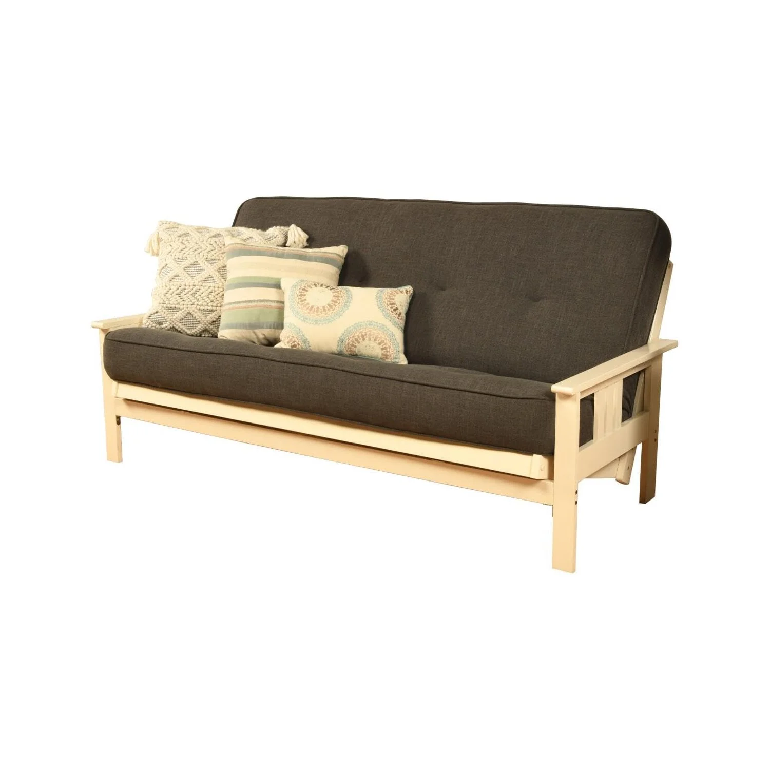 Homestock African Artifacts Full Size Futon Frame Set with Mattress, Easily Converts to Bed, Versatile Design Futon Frame for All Spaces, 33"H x 79"L x 37"D-Color:Linen Charcoal,Size:Barbados