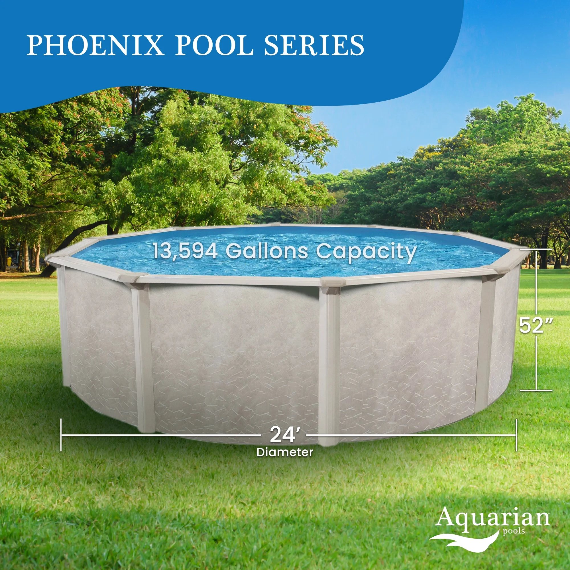 Aquarian Phoenix 15' x 52" Steel Frame DIY Family Above Ground Pool Kit