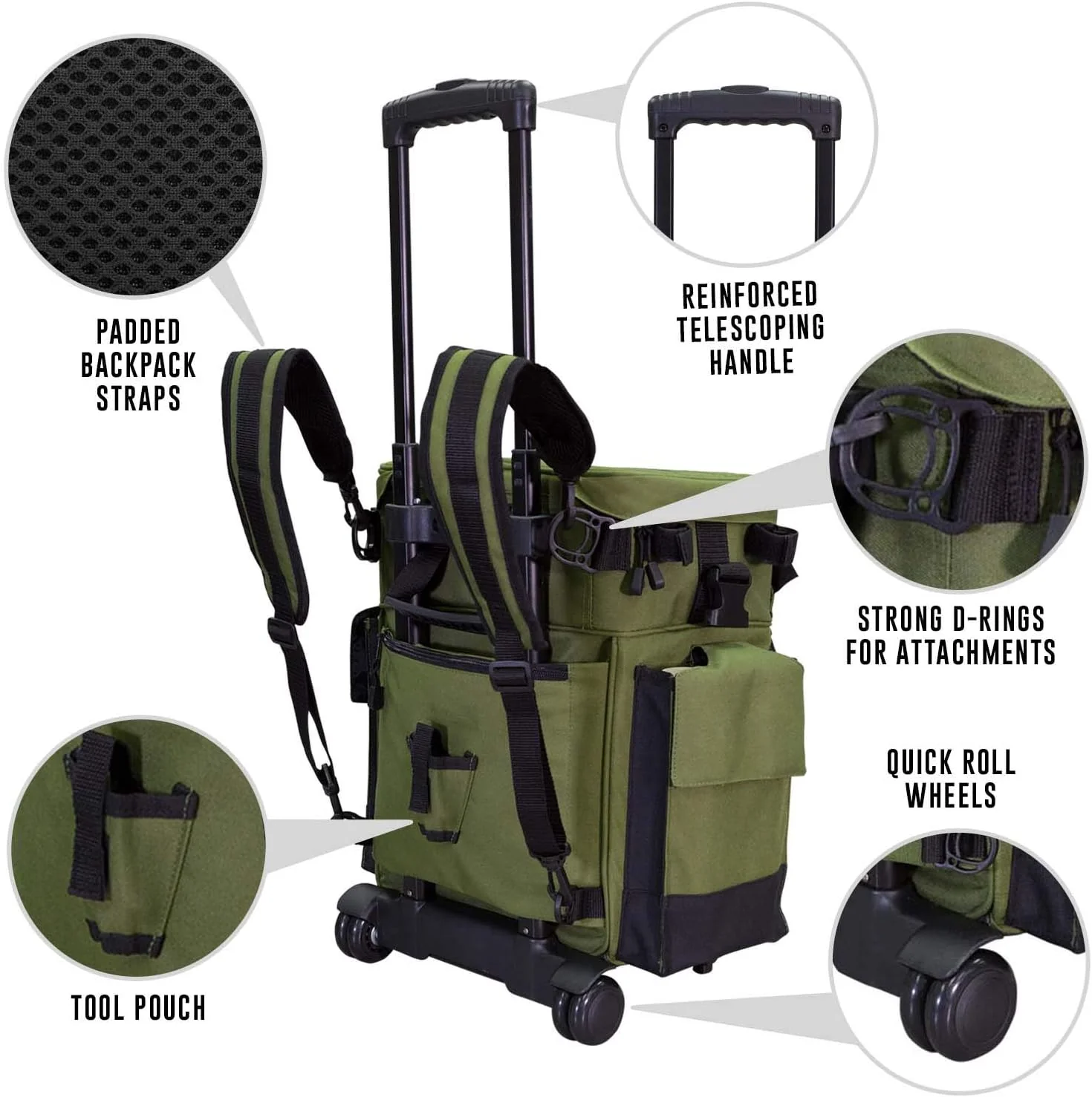Elkton Outdoors Rolling Tackle Box with Wheels – Waterproof Rolling Fishing Backpack, 5 Removable Tackle Trays, 4 Rod Holders, Fishing Gifts for Men, Fish Tackle Bag, Roller Tackle Box