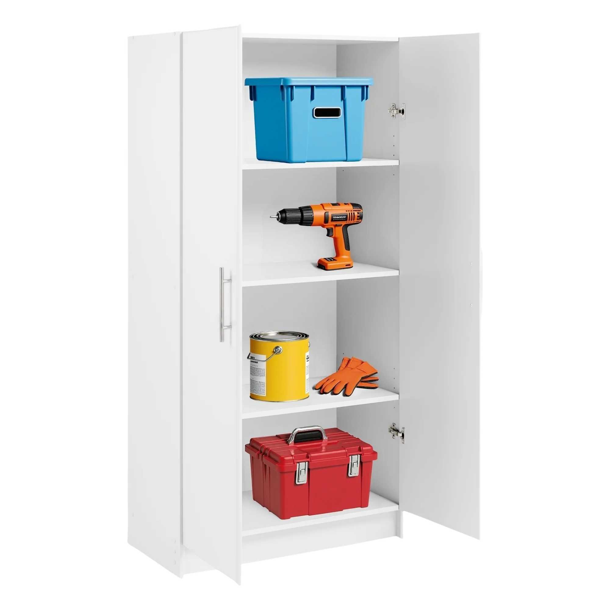 Prepac Adjustable Shelves Cabinet – Functional Tall Garage Table, 16″D x 32″W x 65″H Freestanding Garage Cabinet with 2-Doors, White – WES-3264