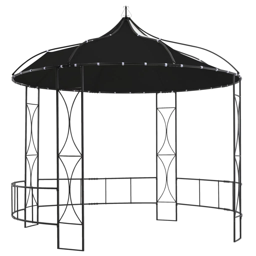 vidaXL Outdoor 9.8 x 9.5 Round Canopy Pavilion, UV & Water-Resistant, White & Black