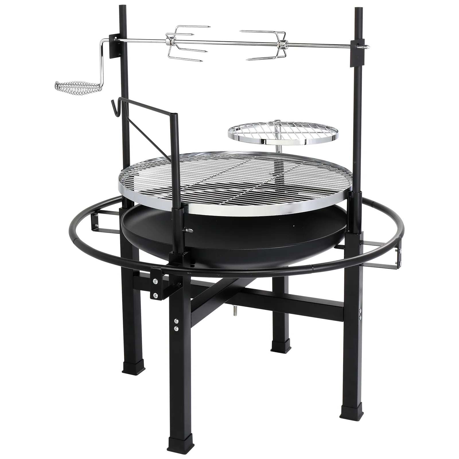 Hassch Round Iron Spray Grill Barbecue Grill Charcoal Grill Outdoor Grill Rotisserie Grill Grilling Grate Portable Outdoor Grill 33"L x 33"W x 43"H, Black