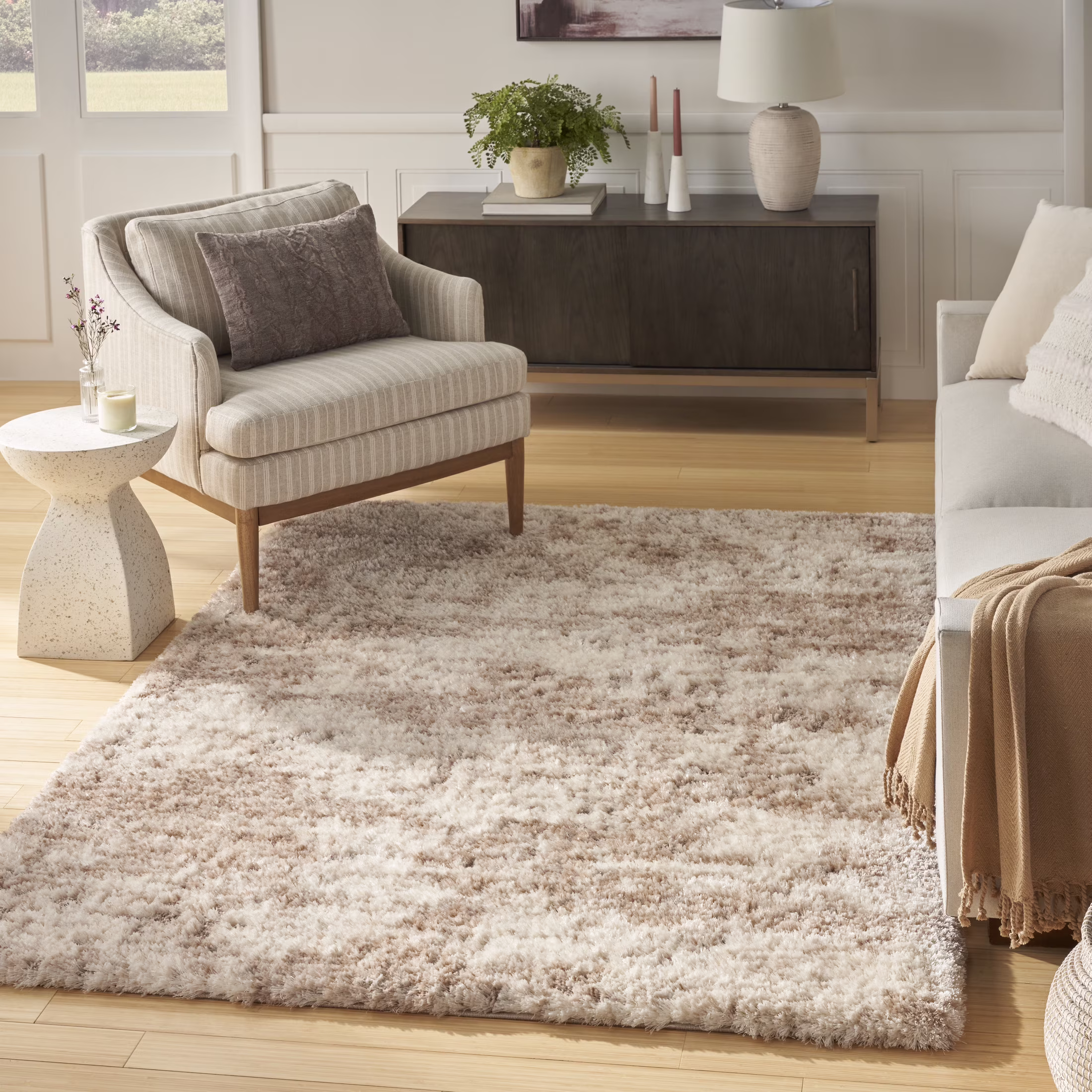 Nourison Luxurious Shag 5’3″ x 7’3″ Ivory Dark Beige Modern Indoor Rug