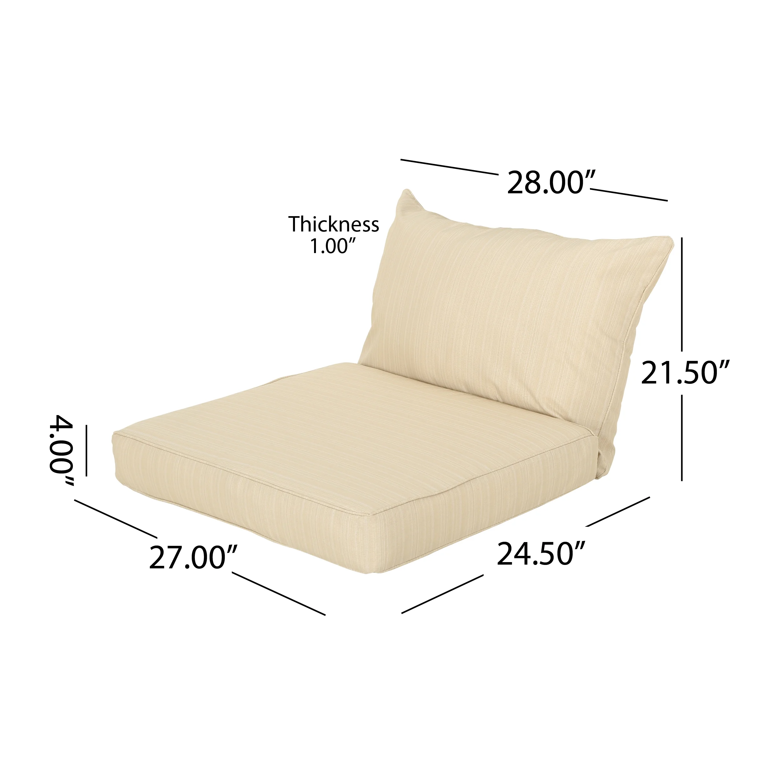 Noble House 23.50"x 27.00" White Rectangle Chair Outdoor Seating Cushions (2 Pack)