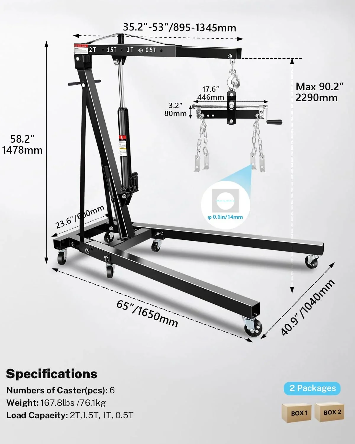 Garvee 2 Ton Hydraulic Folding Shop Crane Engine Hoist With Lever
