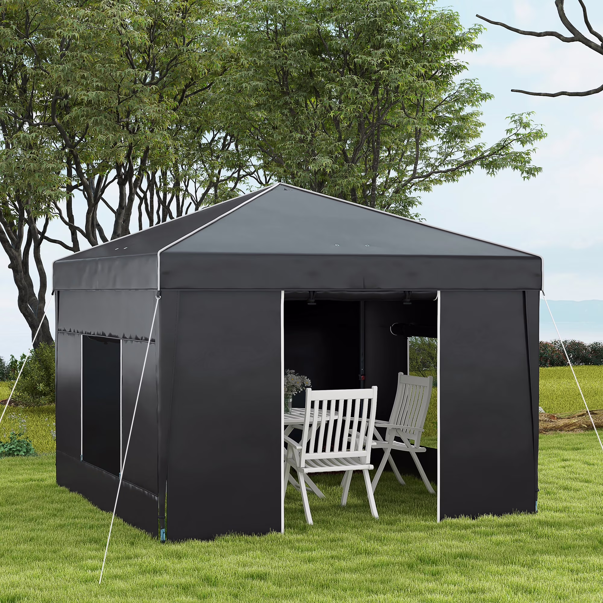 Outsunny 116.25 x 116.25 in Black Pop up Outdoor Canopies, Adjustable Height