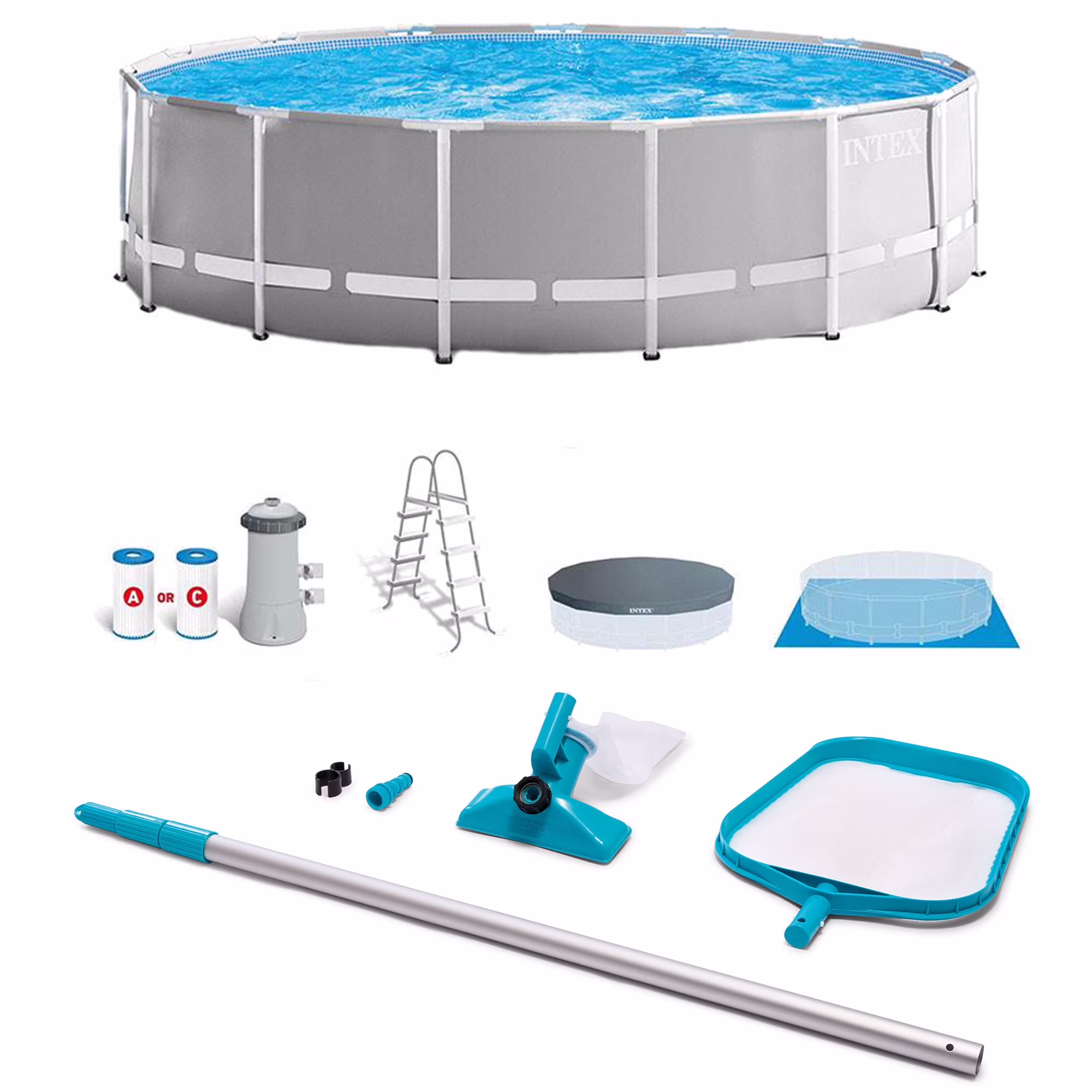 Intex Prism Frame 15′ x 48″ Pool Set with Ladder, Cover & Maintenance Kit