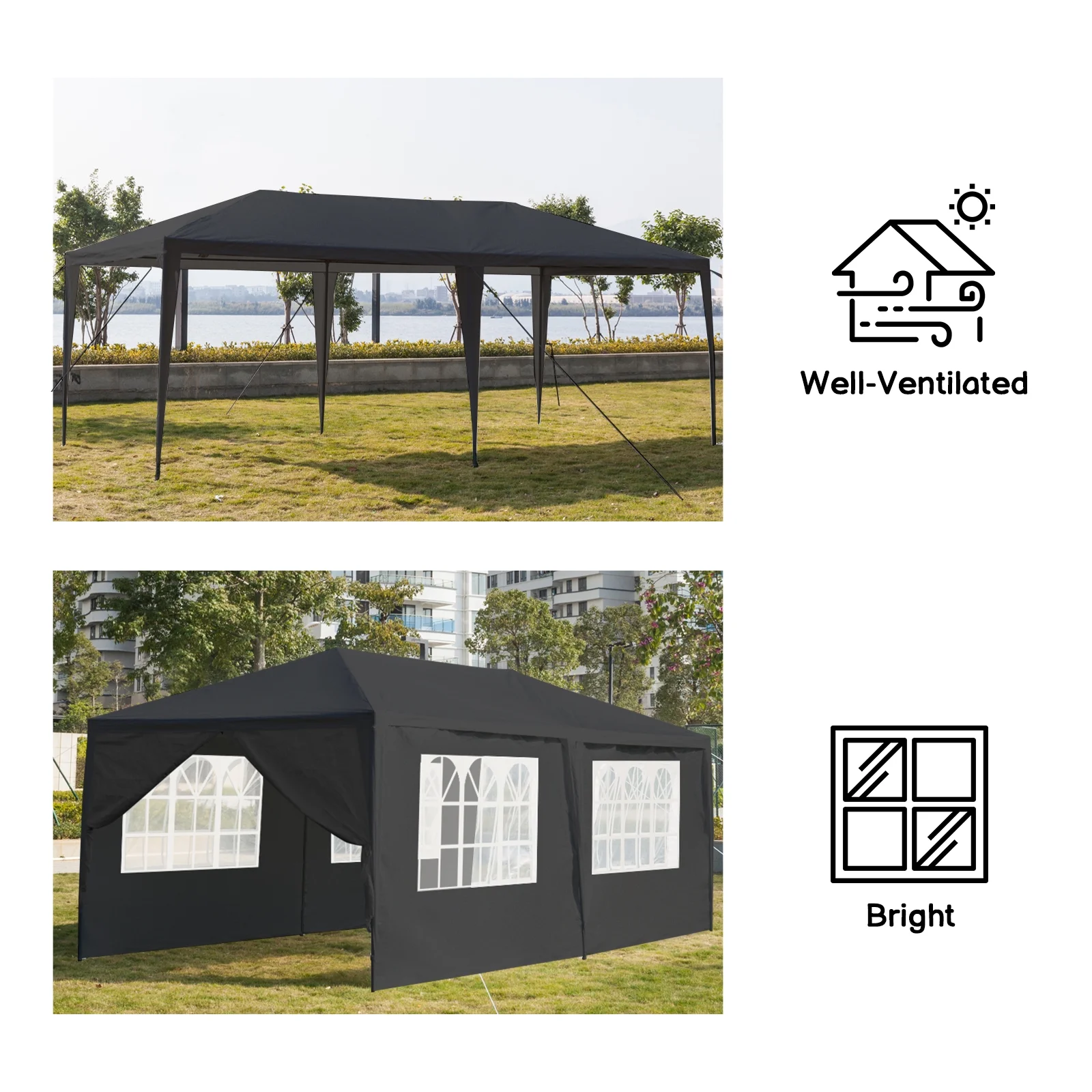Zimtown 10' x 20' Canopy Waterproof Party Tent Outdoor Tent 6 Sides Black