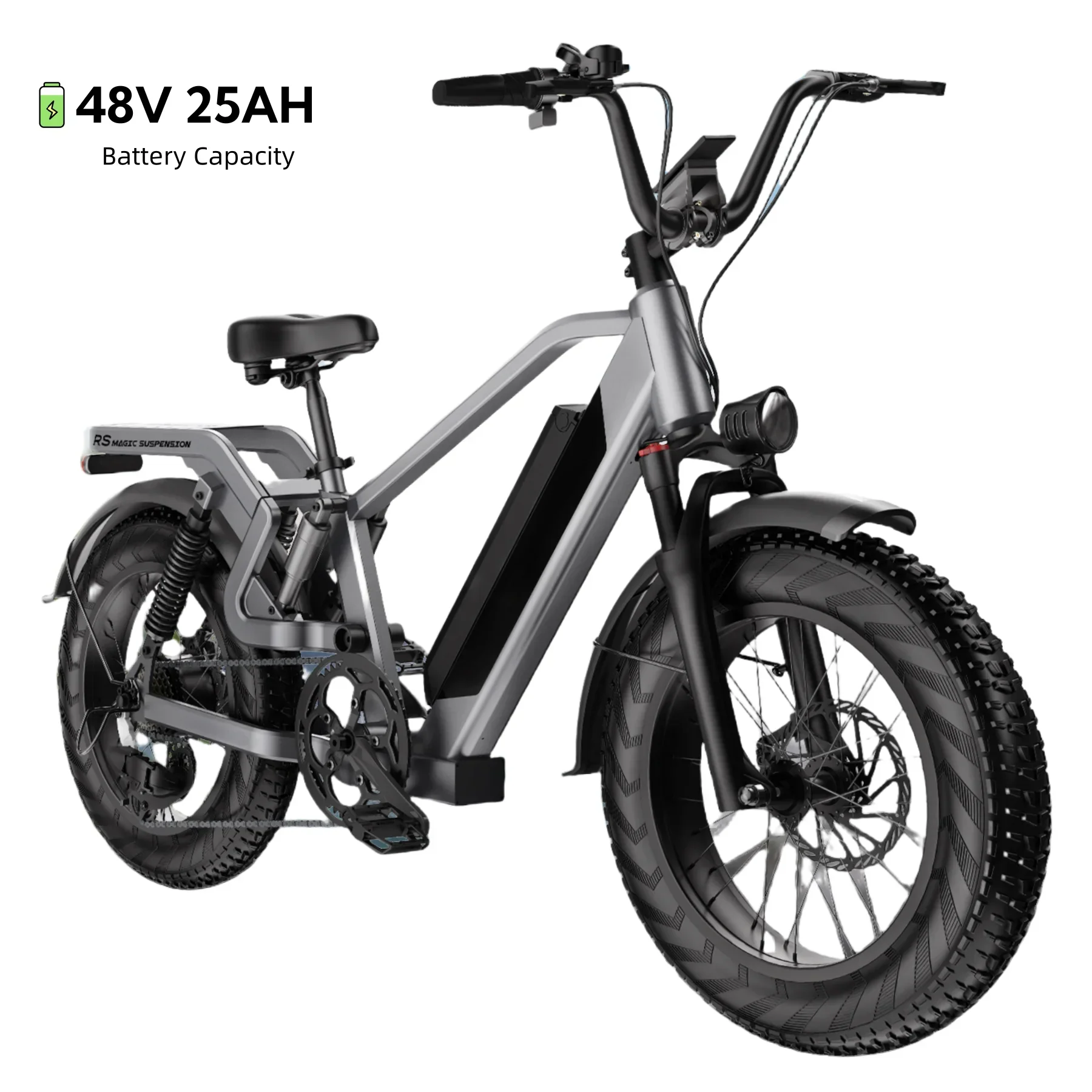 Adult Folding Electric Bike, 20in Fat Tire, 750W, 48V 25AH, 7 Speed, 20MPH - RS