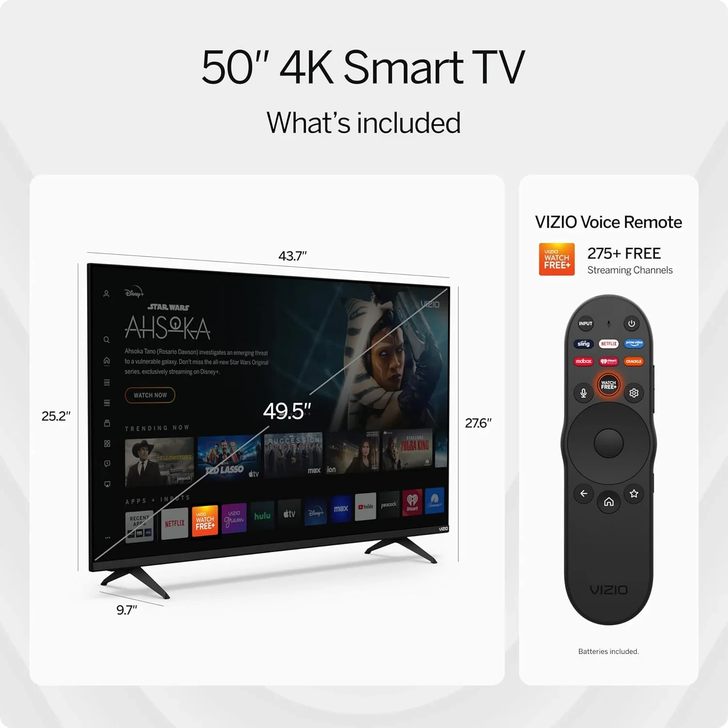 VIZIO 50′′ 4K Resolution HDR Smart TV, Dolby Vision HDR/HDR10+, WiFi 6 – (Renewed)
