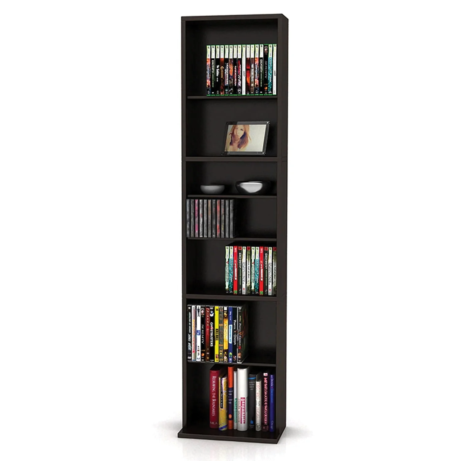 Atlantic 54″ x 13″ Summit Adjustable Wood Media Storage Shelf Bookcase, Espresso