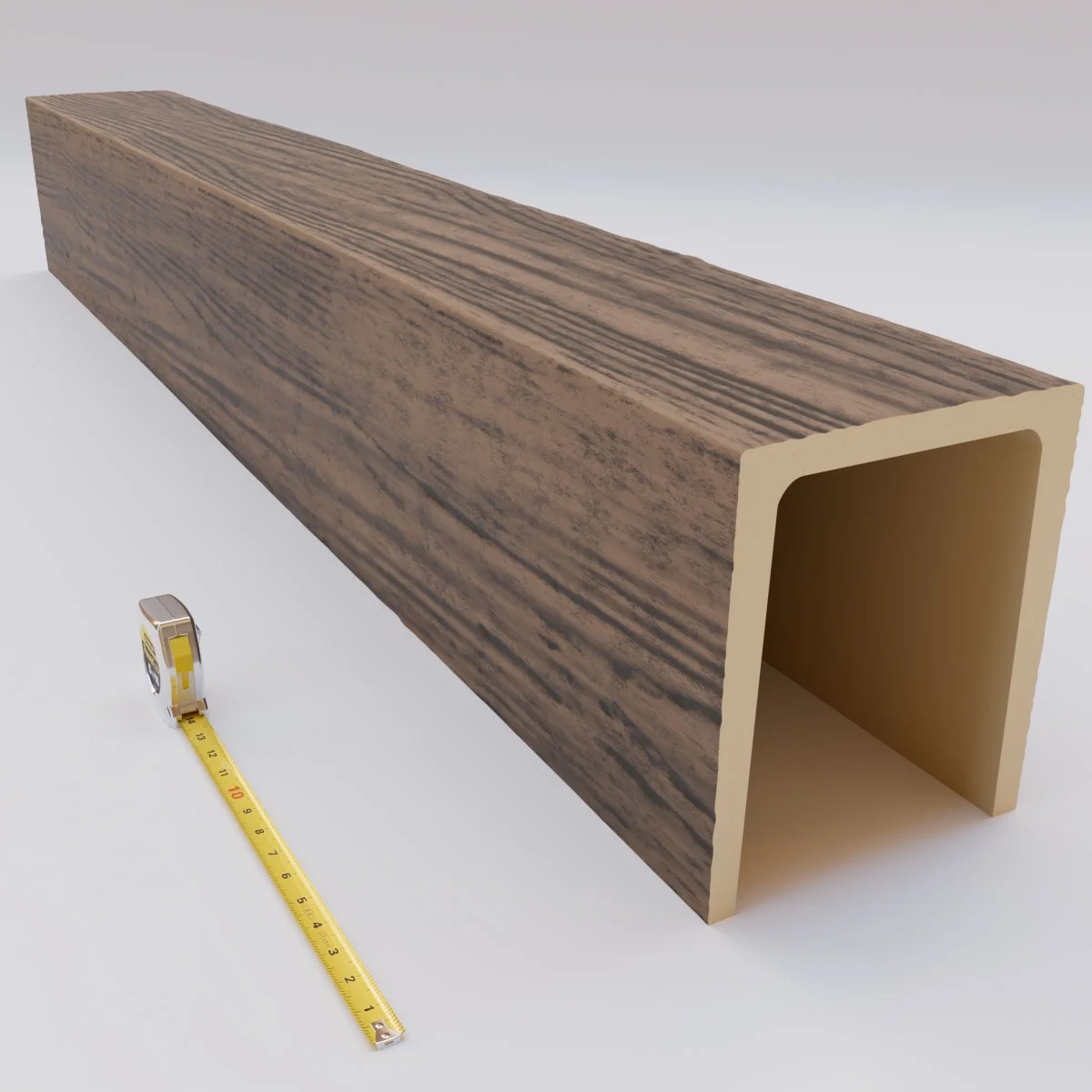 Ekena Millwork 3 1/2"W x 3 1/2"H x 120"L 3-Sided (U-Beam) Mena HeritageTimber Faux Wood Ceiling Beam, Kona Brown