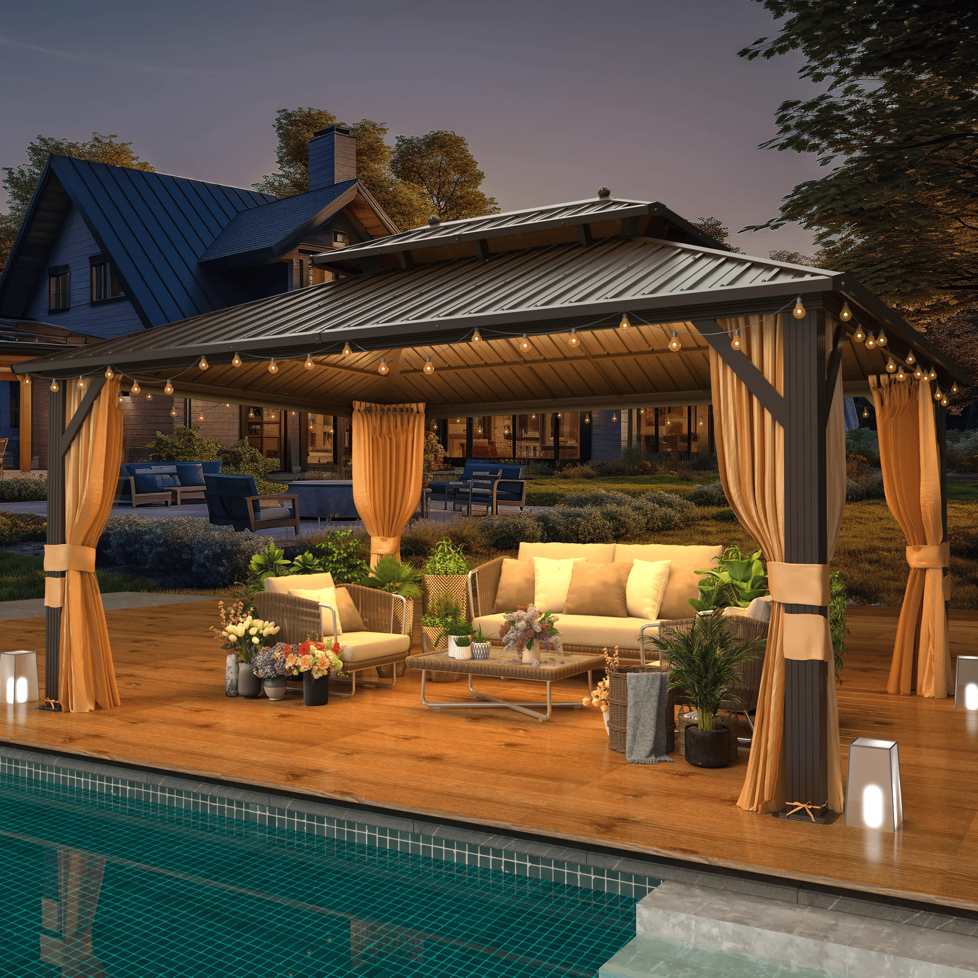 Hommow 10' X 12' Hardtop Gazebo Aluminum Frame Gazebo with Galvanized Steel Double Roof