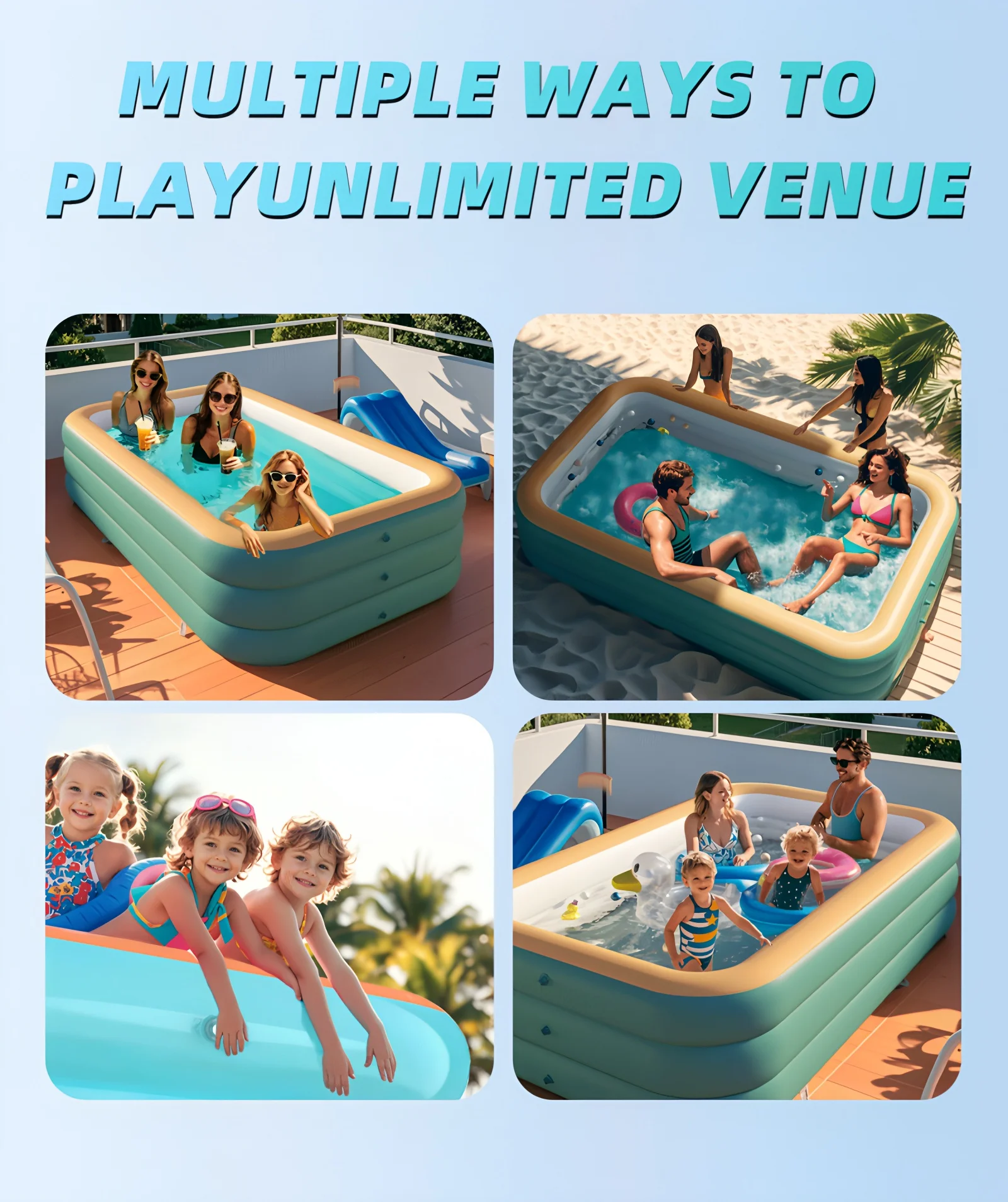 ZQIULDY Inflatable Swimming Pool for Kids and Adults, 118″ X 68″ X 23″ Big Inflatable Pool, Family Swimming Pool for Toddlers Adult, Garden Lawn, Backyard Summer Water Party Pool