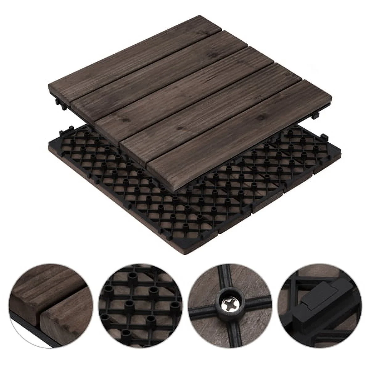 Renwick 12" x 12" Square Wooden Floor Tiles, 27 Pieces, Natural Wood