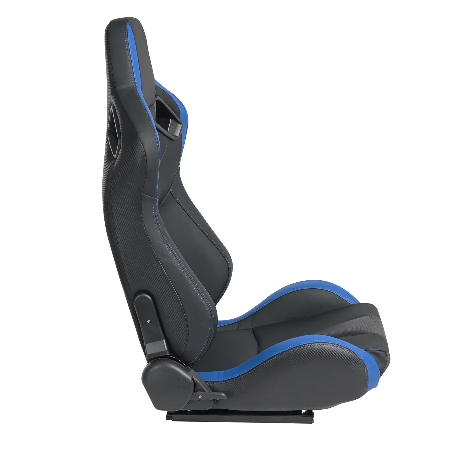 Universal Racing Bucket Seats, Pair With Dual Lock Sliders, Black With Blue PVC Leather, 36.6 x 21.6 x 21.6 in