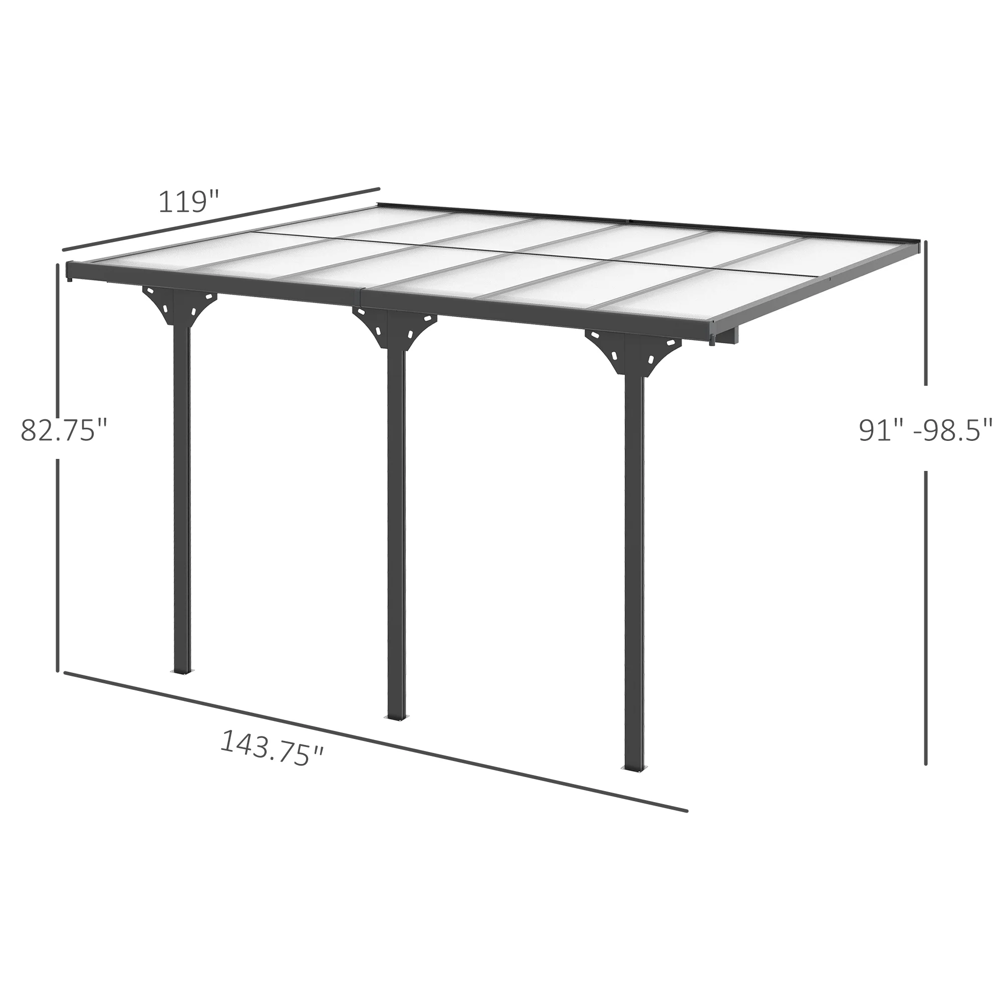 Outsunny 14.5' x 10' Transparent Wall Pergola, UV Blocking Awning, Gray